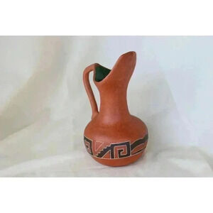 Water Pitcher Hecho A Mano Teotihuacan Mexico pitcher floral vase‎ Aztec